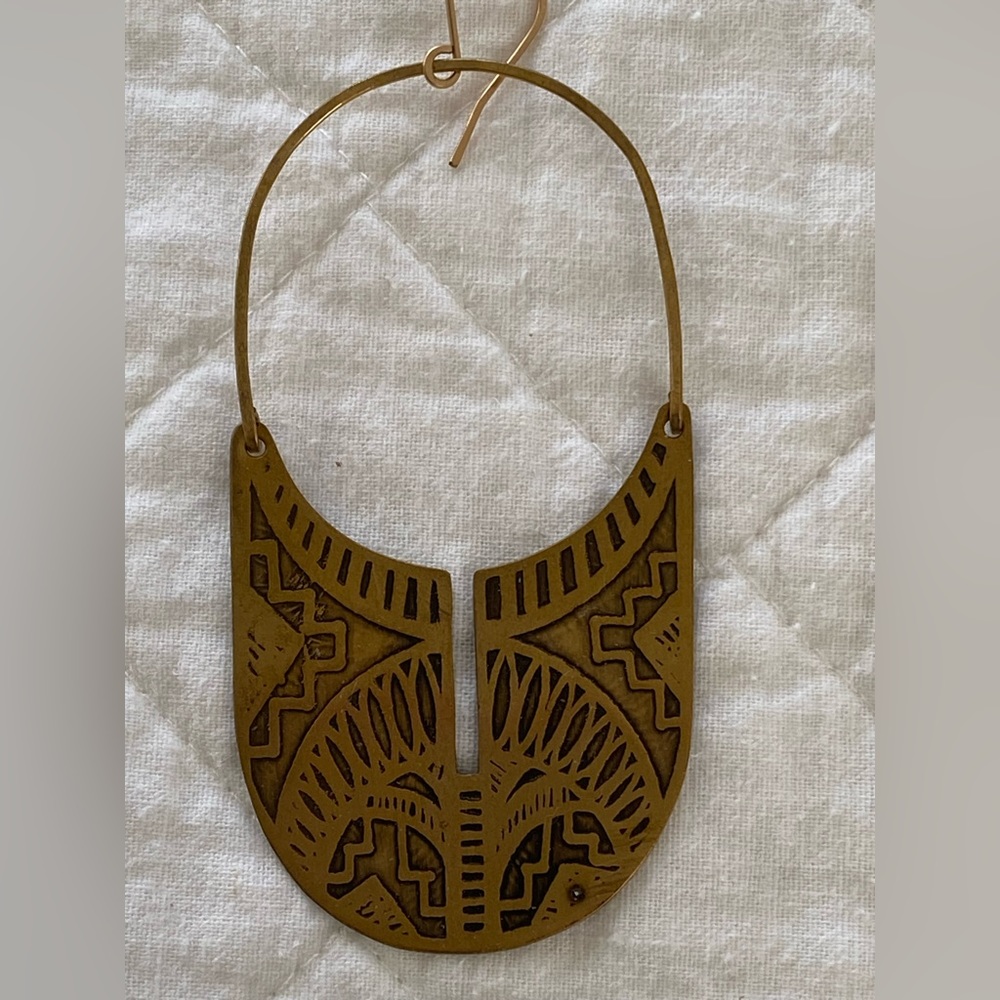 Hand Etched Brass Earrings - Picture 2 of 3